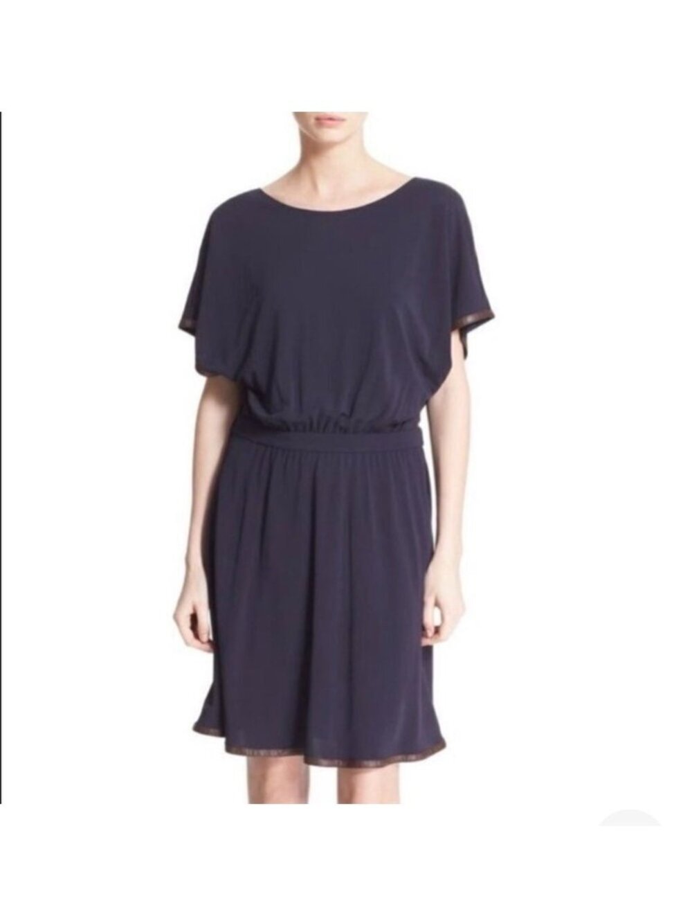 Tory Burch Navy Blue Leather Trim Dress Size Small